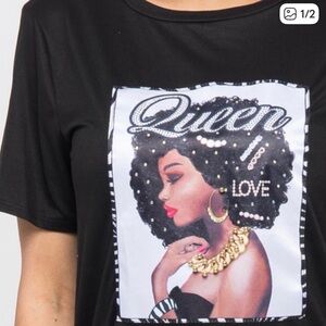 QUEEN 2 PIECE SET TEE & SHORTS GRAPHIC PHOTO PRINT WITH GOLD ACCENTS NWOT